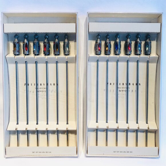 Two Sets of 6 Pottery Barn Stainless Steel Bejeweled Cocktail /Tea Stirrers. - Picture 1 of 6